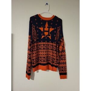 Houston‎ Astros MLB Sweater Mens Medium Navy Orange Fair Isle Knit